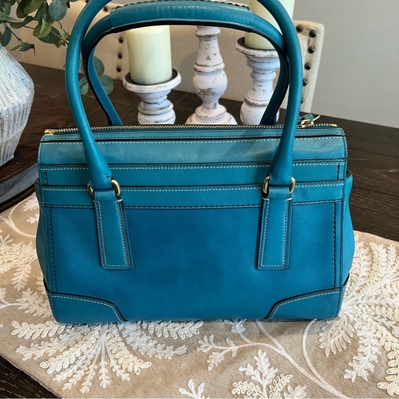Coach Hampton Carry All Leather Handbag in Teal - Picture 4 of 10